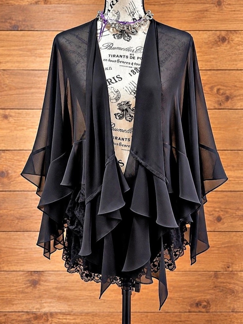 Alex Evenings Black Ruffled Cape Size Large